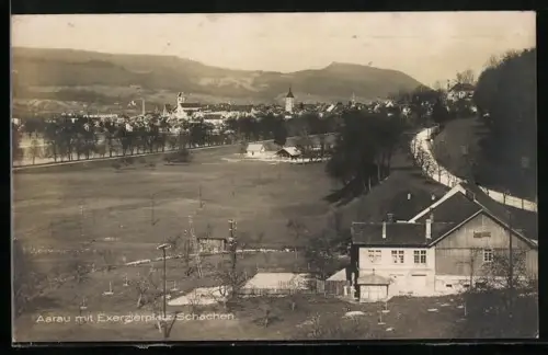 AK Aarau, Ortsansicht mit Excerzierplatz Schachen