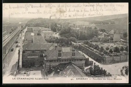 AK Épernay, Panorama des Caves Mercier