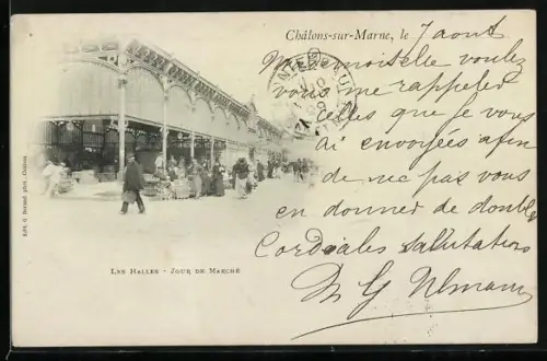 AK Châlons-sur-Marne, Les Halles, Jour de Marché