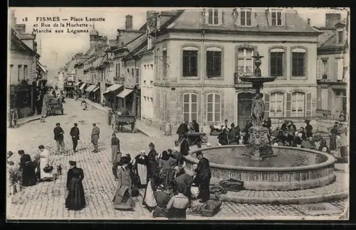 AK Fismes, Place Lamotte et Rue de la Huchette, Marché aux Légumes