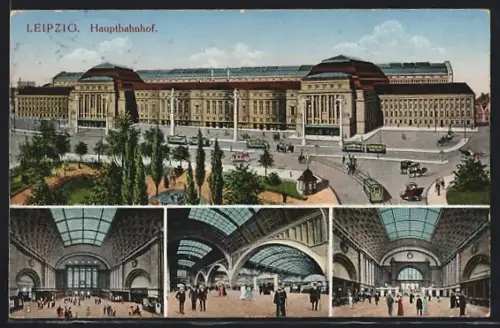 AK Leipzig, Hauptbahnhof, Innenansicht, Strassenbahn
