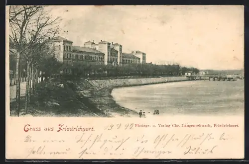 AK Friedrichsort, Partie am Wasser mit Blick zur Kaserne