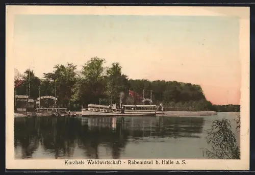 AK Halle / Saale, Rabeninsel, Kurzhals Waldwirtschaft, Dampfer