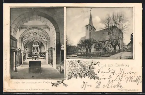 AK Ermsleben, Aussen- und Innenansicht der neurestaurierten Kirche