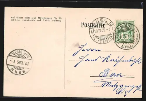 AK Basel, Strassburger-Denkmal mit neuer Realschule