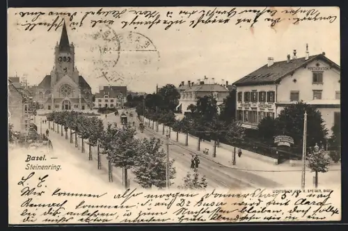 AK Basel, Steinenring mit Restaurant und Kirche