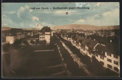 AK Zürich, Berthastrasse gegen Zürichberg