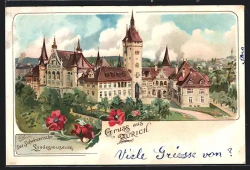 Lithographie Zürich, Schweizerisches Landesmuseum, Mohnblüten als Verzierung