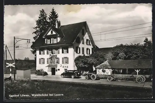 AK Emmen /LU, Waldibrücke, Strassenpartie mit Gasthof Löwen