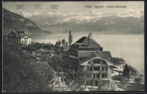 AK Gunten, Hotel Hirschen, Eiger, Mönch und Jungfrau