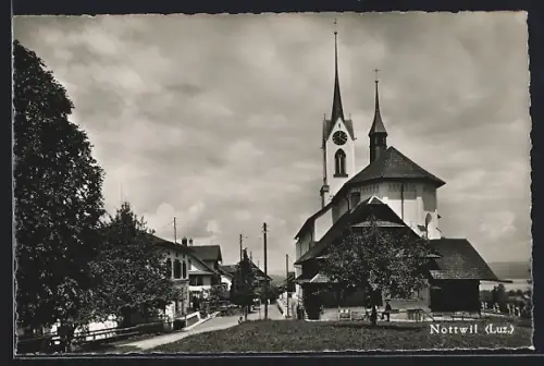 AK Nottwil /Luz., Strassenpartie mit Kirche