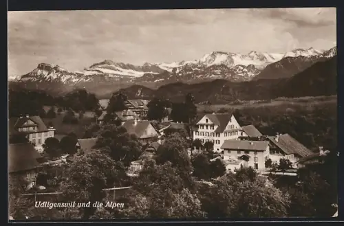 AK Udligenswil, Teilansicht mit den Alpen