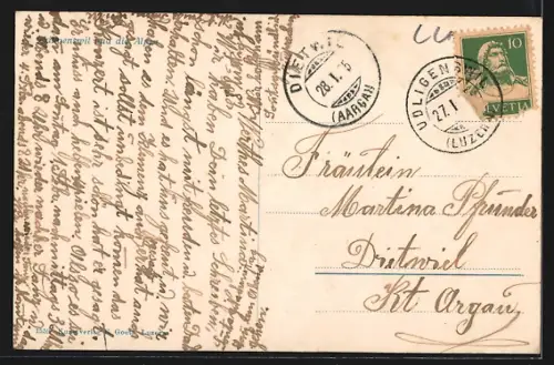 AK Udligenswil, Teilansicht mit den Alpen