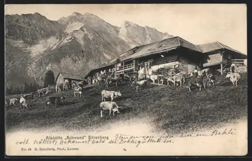 AK Sörenberg, Gasthof Alphütte Schwand mit Kühen