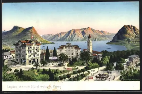 AK Lugano, Blick auf das Hotel weisses Kreuz