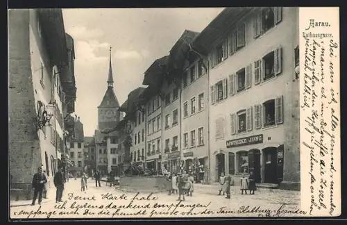AK Aarau, Blick in die Rathausgasse mit Apotheke Jung