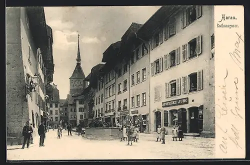 AK Aarau, Blick in die Rathausgasse mit Apotheke Jung