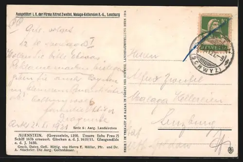 Künstler-AK sign. Carl Zweifel: Auenstein, Dorfkirche mit Friedhof