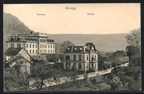 AK Brugg, Strassenpartie mit Kasino und Blick zur Kaserne