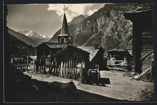 AK Randa im Zermattertal, Ortspartie mit Breithorn