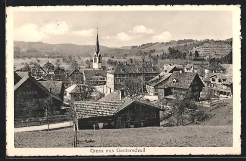 AK Ganterschwil, Ortsansicht mit Kirche aus der Vogelschau