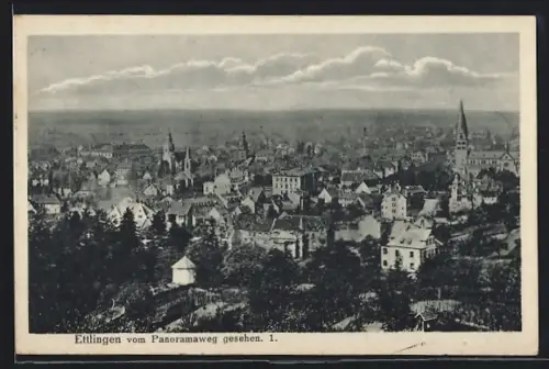 AK Ettlingen, Stadtansicht vom Panoramaweg aus