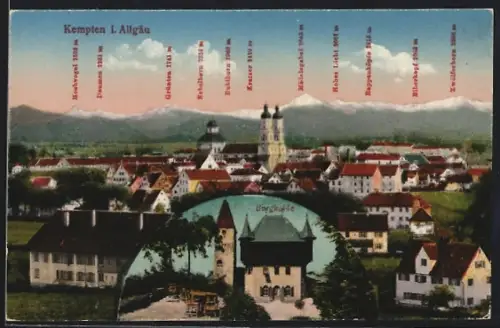 AK Kempten i. Allgäu, Burghalde, Panorama mit Kirche