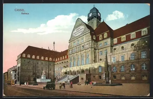 AK Cassel, Blick auf das Rathaus mit Gaststätte Ratskeller, Inh. Alfred Hartleb