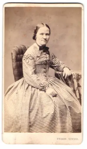 Fotografie Friedr. Singer, Bayreuth, Rennweg 300, Dame im karierten Kleid