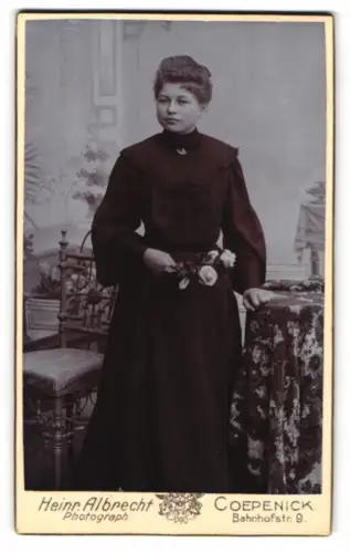 Fotografie Heinr. Albrecht, Coepenick, Bahnhofstr. 9, Porträt einer Dame im dunklen Kleid