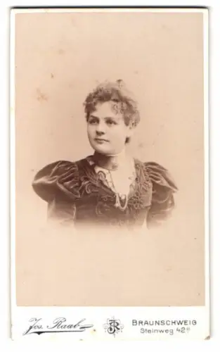 Fotografie Jos. Raab, Braunschweig, Steinweg 42, Porträt einer Frau im edlen Kleid