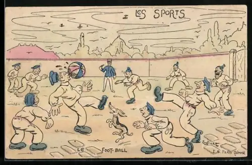 Künstler-AK Französische Soldaten beim Fussballspiel