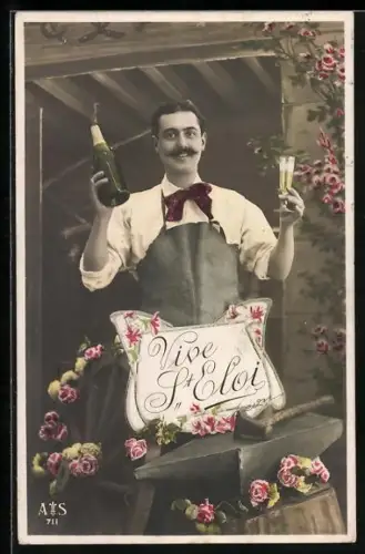 AK Vive St. Eloi, Schmied mit Champagner und Glas