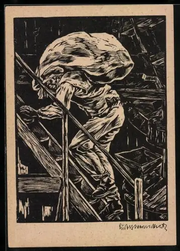 Künstler-AK sign. Rudolf Warnecke: Müller bei der Arbeit in der Windmühle