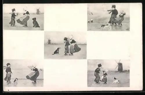 Künstler-AK Brüder Kohn (B.K.W.I) Nr. 869/24: AK-Reklame, Holländische Kinder mit Hunden