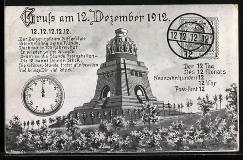AK Leipzig, Völkerschlachtdenkmal, Uhr, 12. 12. 12.