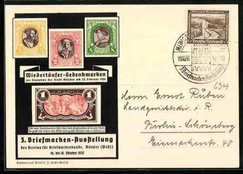AK Münster / Westfalen, 3. Briefmarken-Ausstellung 1936