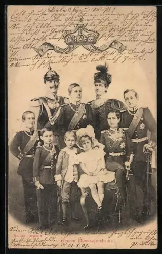 AK Kaiser Wilhelm II. von Preussen mit Uniform und Pickelhaube im Kreise seiner Familie