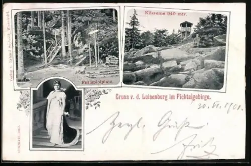 AK Luisenburg /Fichtelgeb., Königin Luise von Preussen, Festspielplatz und Kösseine