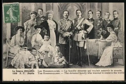 AK Kaiser Wilhelm II. von Preussen im Kreise der Familie der Hohenzollern