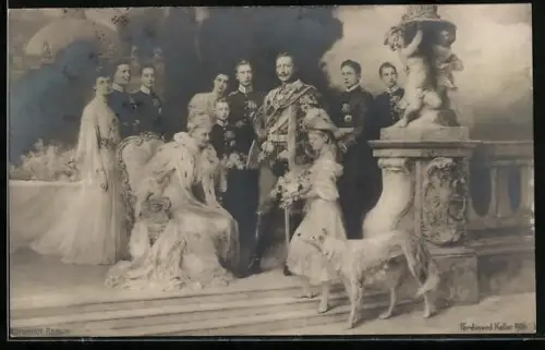AK Kaiserin Auguste Viktoria von Preussen mit Familie und Windhund