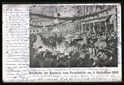 AK Rückkehr der Kaiserin Auguste Victoria Königin von Preussen vom Paradefeld am 4. September 1903