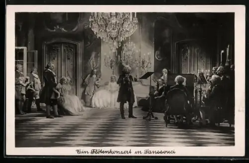 AK König Friedrich II. (der Grosse), Ein Flötenkonzert in Sanssouci