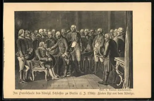 AK Berlin, Zieten sitzt vor König Friedrich II. (der Grosse) im Paradesaal des Königl. Schlosses i. J. 1786