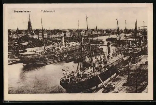 AK Bremerhaven, Totalansicht mit Schiffen