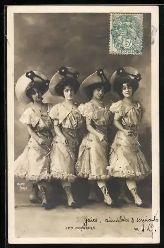 Foto-AK Walery, Paris: Elegante junge Damen mit grossen Hüten, Les Cocktails