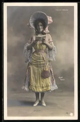 Foto-AK Walery, Paris: Dame im schulterfreien Kleid mit Buch in der Hand, Williot