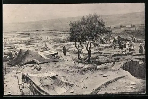 AK Einsiedeln, Panorama Kreuzigung Christi. Jeremiasgrotte mit Zelten armer Pilger