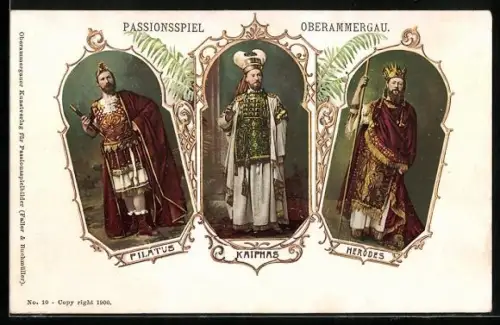 AK Oberammergau, Rollen des Pilatus, Kaiphas und des Herodes bei den Passionsspielen in der Stadt