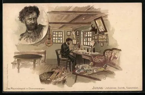 Künstler-AK Oberammergau, Das Passionsspiel, Judas, Johannes Zwink, Fassmaler